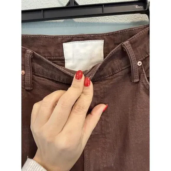 MOTHER The Rambler Zip Sneak Wide Leg Jeans In Brown